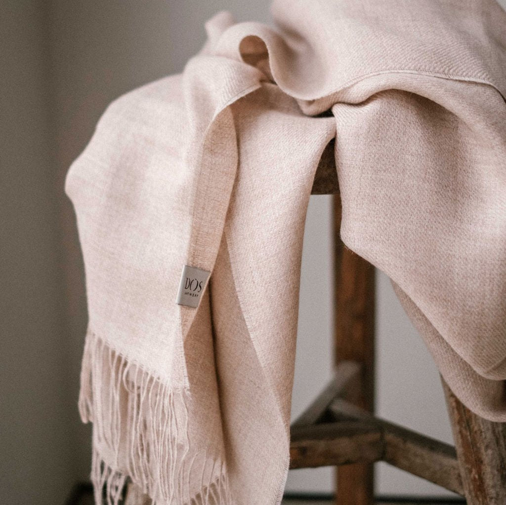 Warm and soft baby alpaca scarf in beige